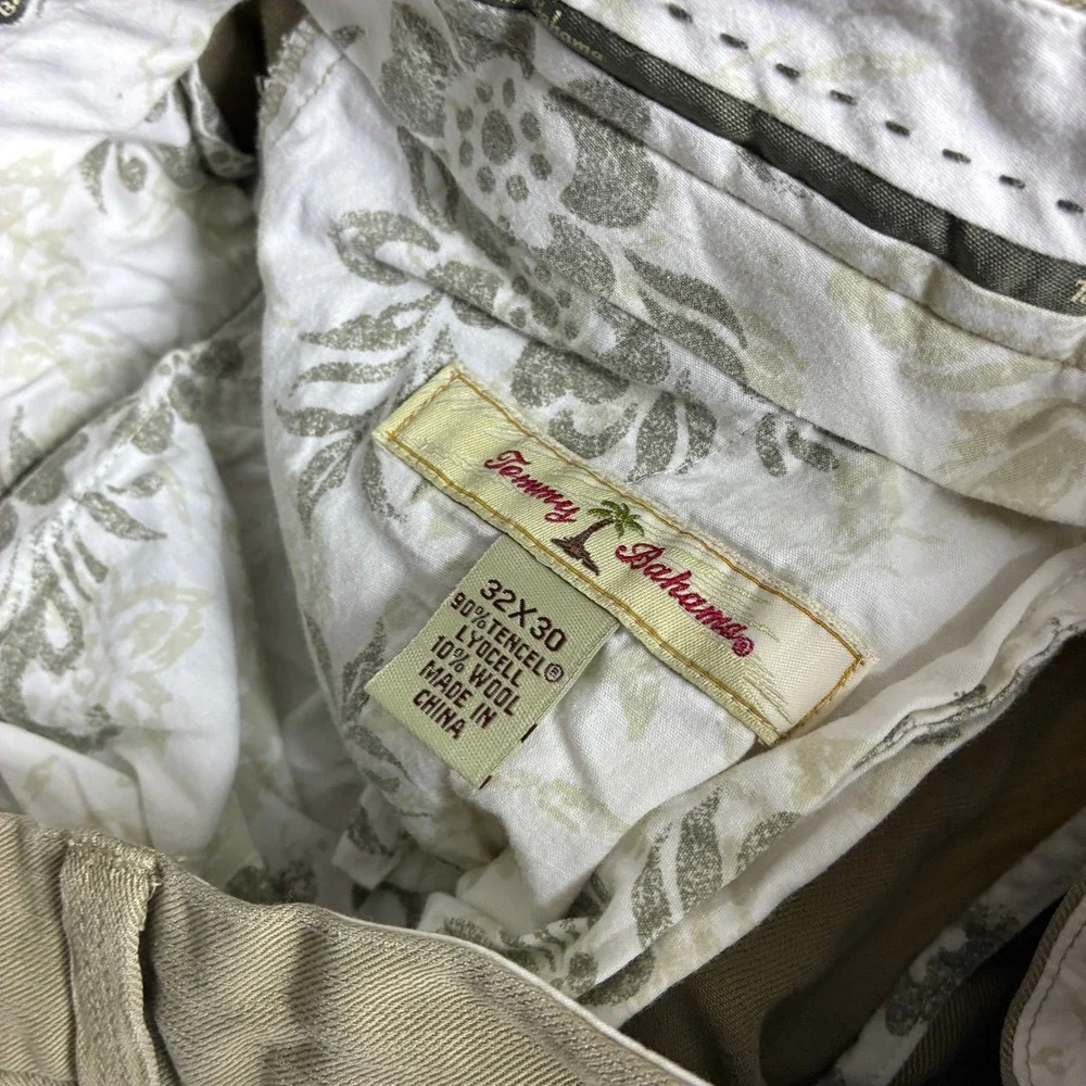 Tommy Bahama Mens 32x28 Tencel Tan Khaki Chino Pants Straight Leg Trousers